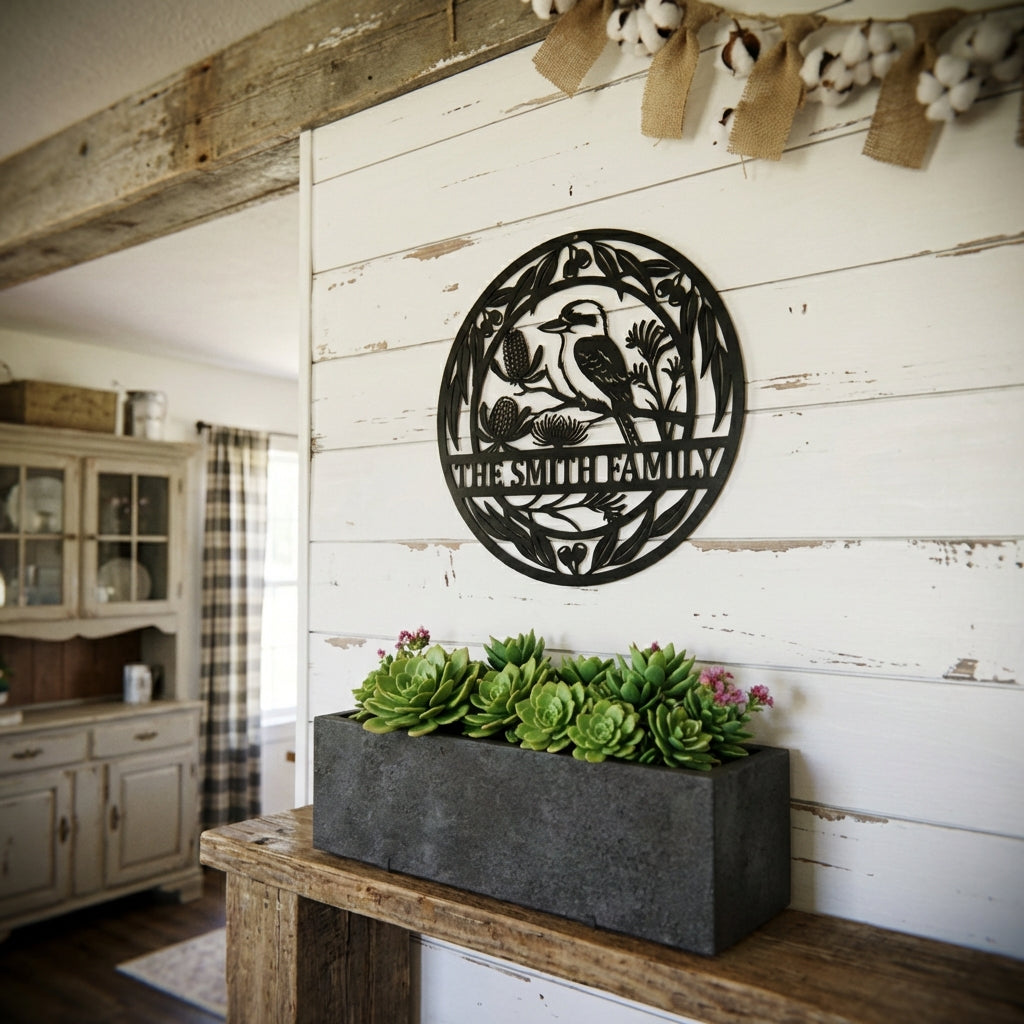 Custom Family Sign - Circular Kookaburra - Image 4 - Sunburnt Steel