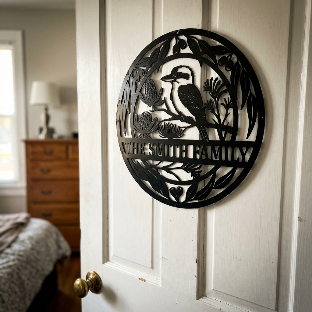 Custom Family Sign - Circular Kookaburra - Image 5 - Sunburnt Steel