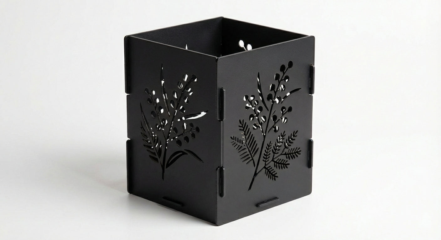 'The Wattle Light' Candle Lantern - Powdercoated Black