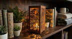 'The Bushwalk' Candle Lantern - Weathering Steel with lit tealight, lifestyle