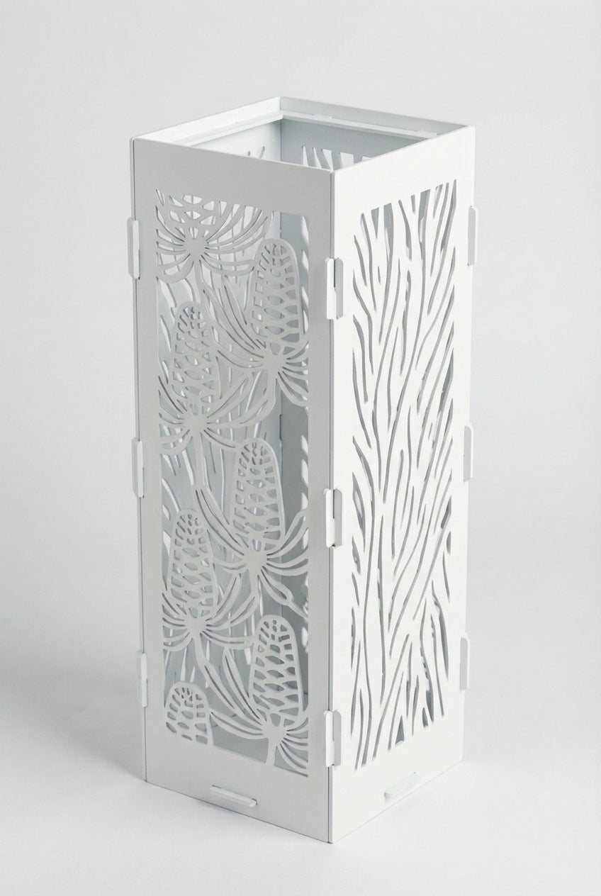 The Ember Tower Candle Lantern - Powdercoated White, grey background